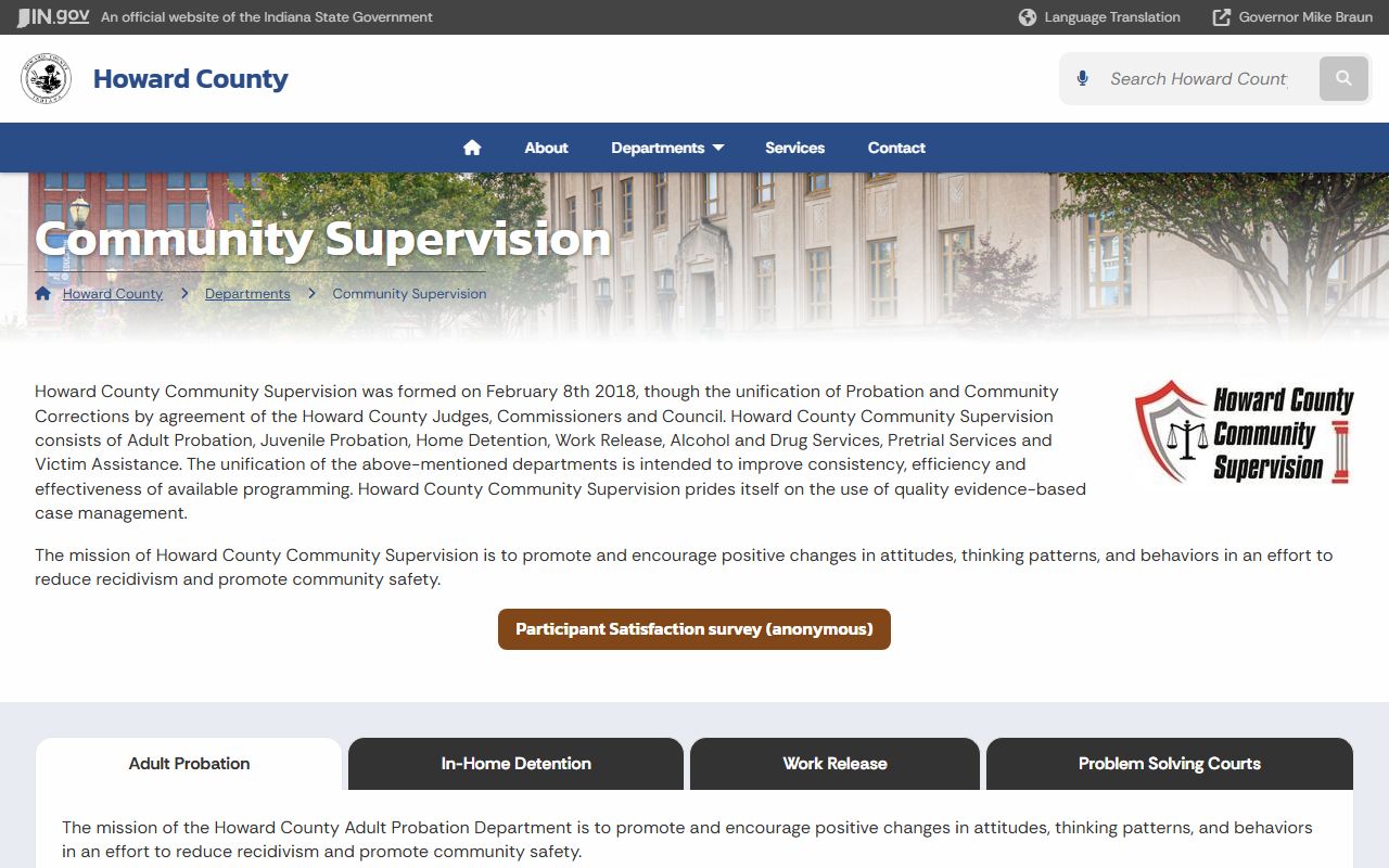 Howard County Work Release community supervision record and custody program