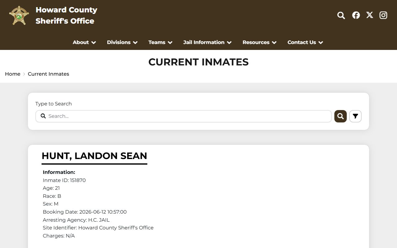 Howard County inmate population current inmates roster search page
