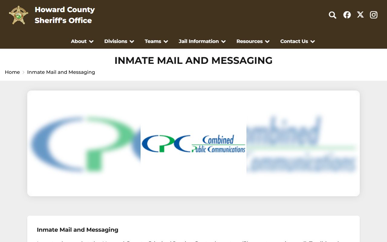 Howard County inmate records inmate mail and messaging source